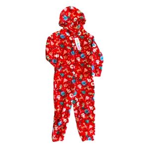 Candy pink kids one piece with hood pajamas